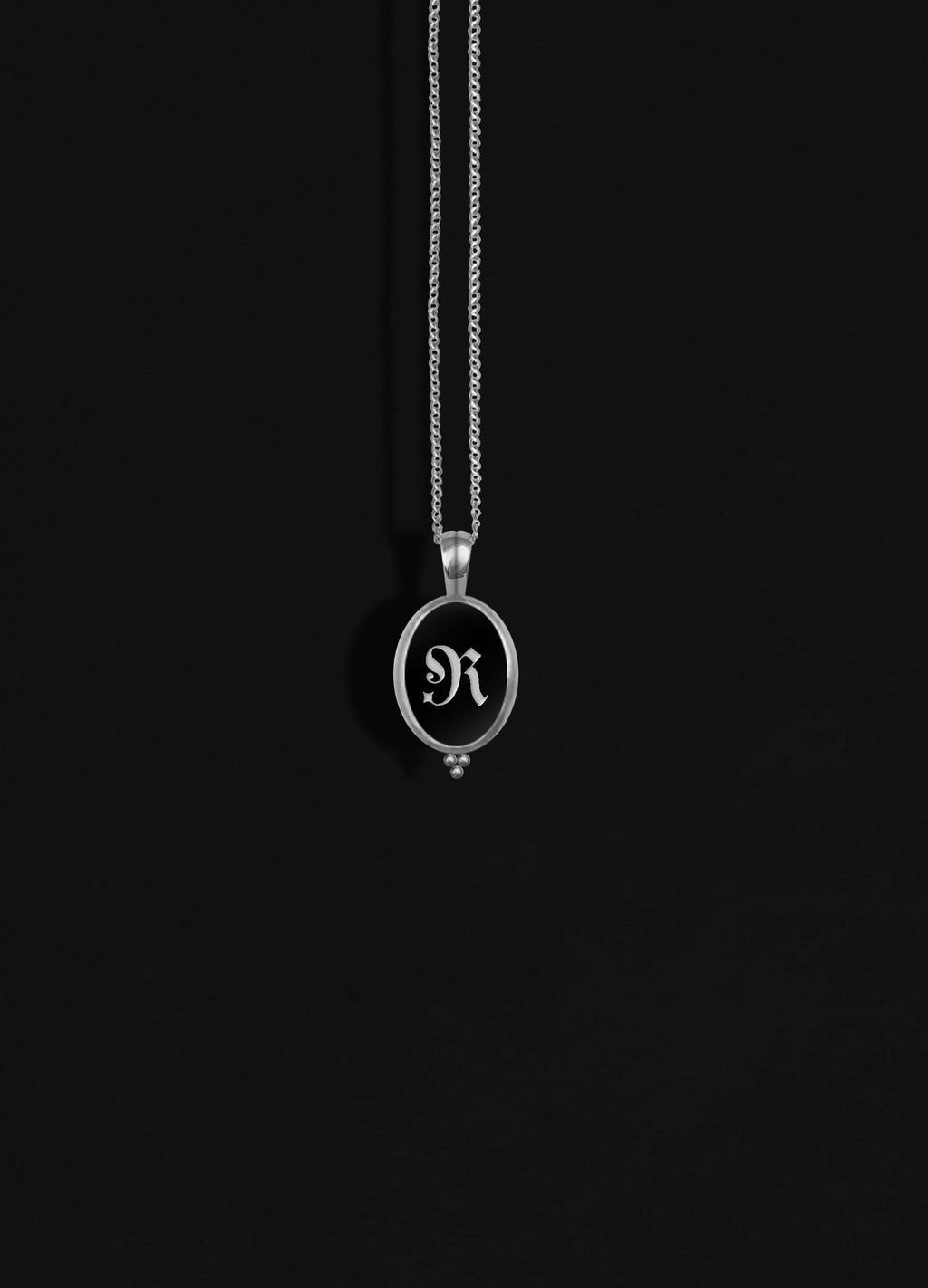 Initial Black Signet Silver Necklace