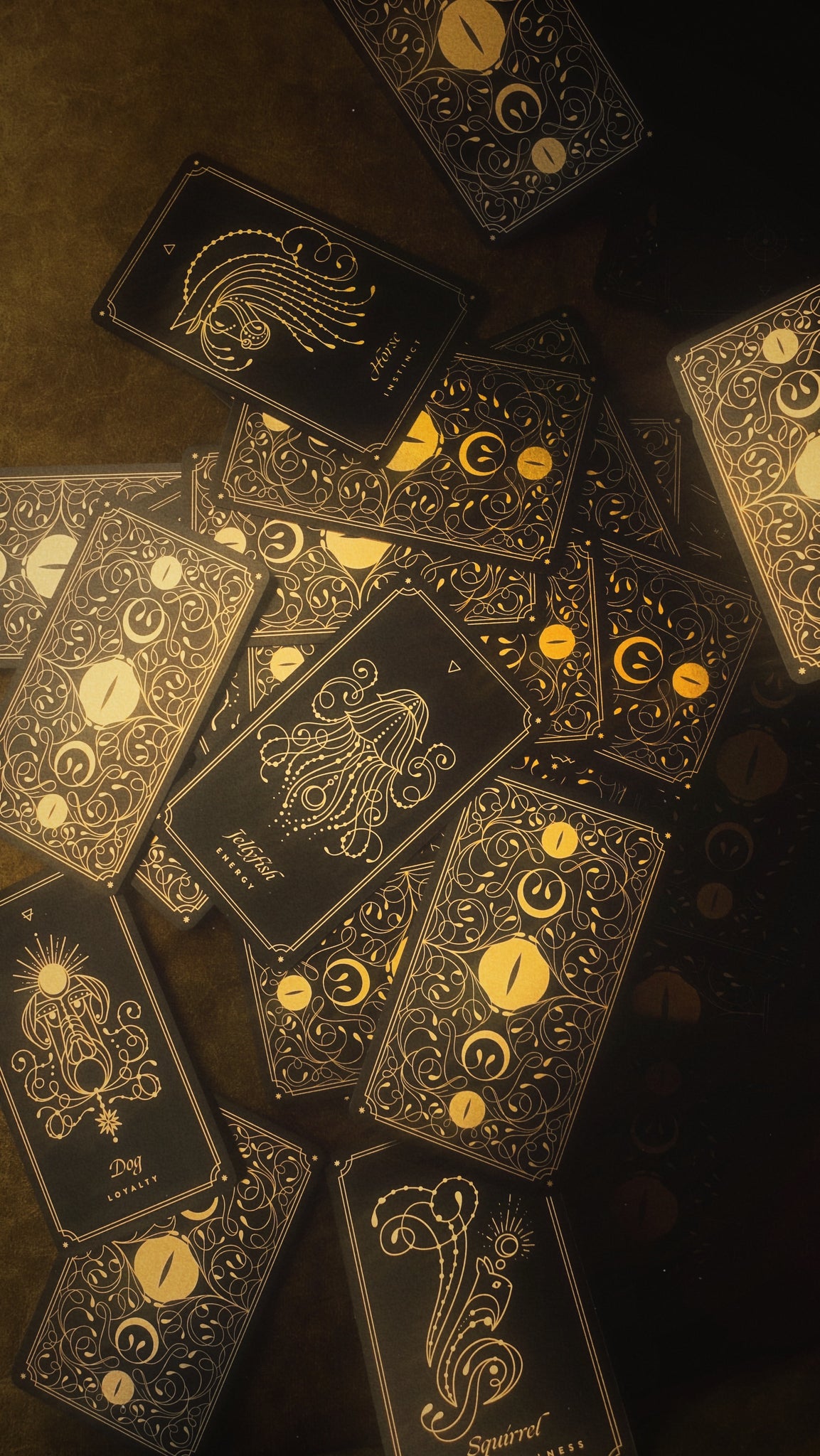 Cosmic Wild Oracle deck, animal tarot by Cocorrina & Co in black and gold