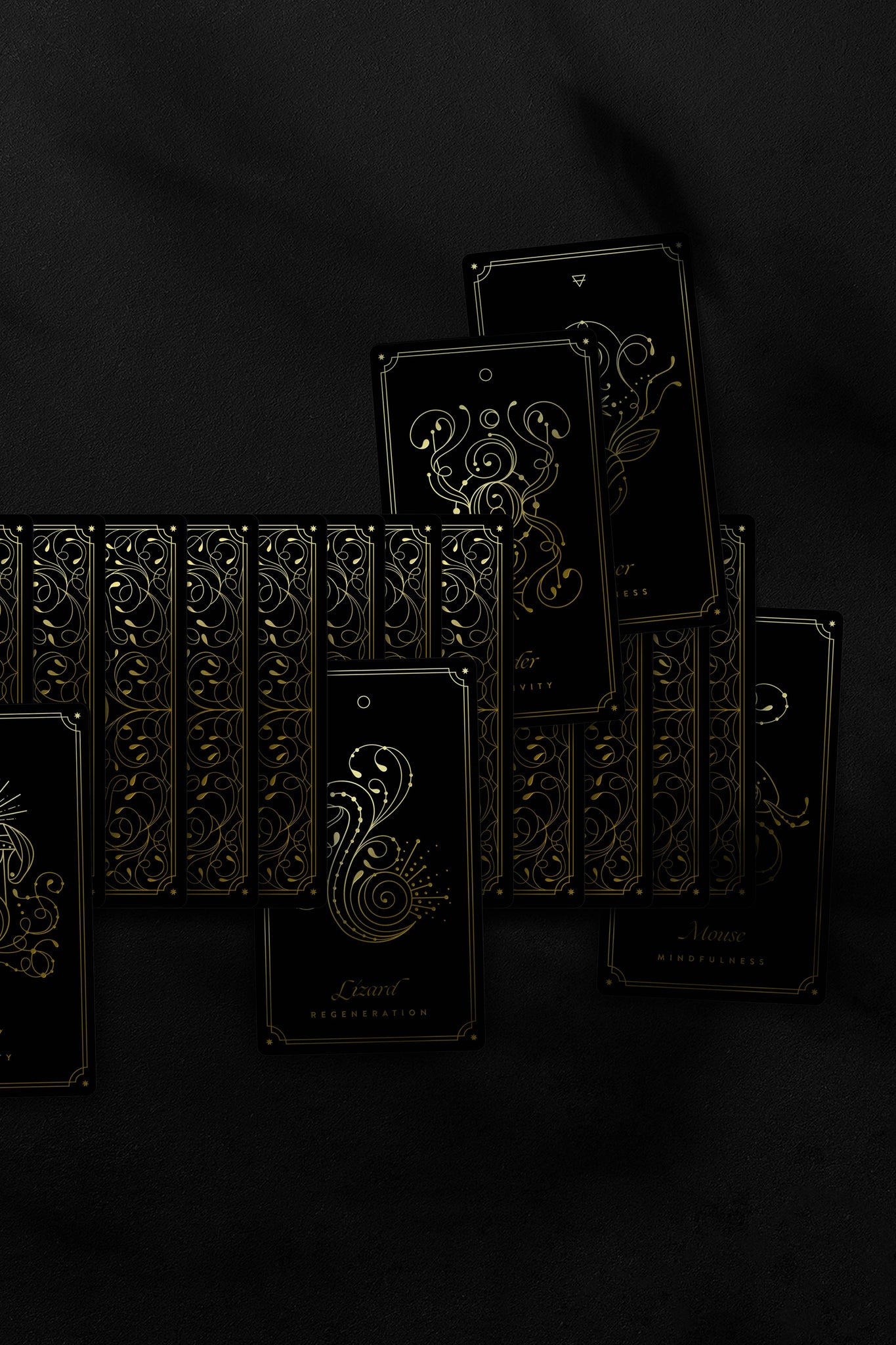 Cosmic Wild Oracle deck, animal tarot by Cocorrina & Co in black and gold